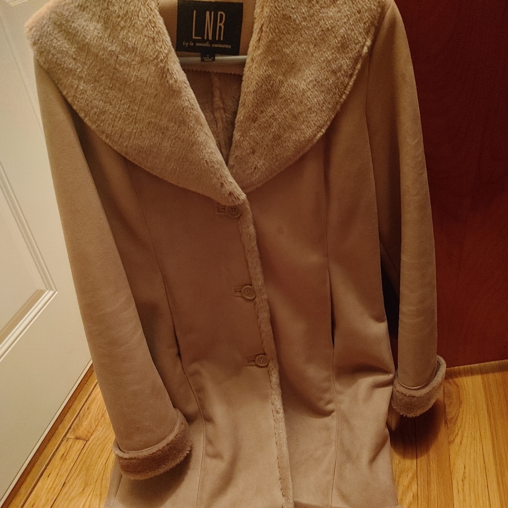 Faux suede and fir trench coat